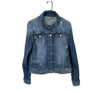 New York & Co SOHO Large Denim Jacket Distressed  Blue
